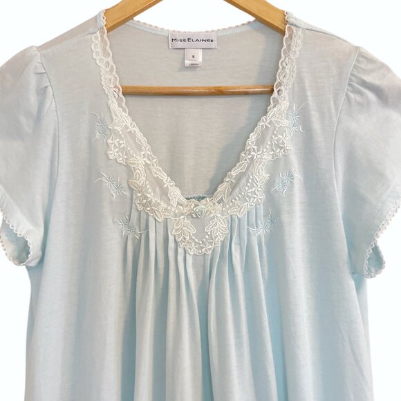 Miss Elaine Short Nightgown Women's Size Small Lightweight Cap Sleeves Blue Aqua - Picture 3 of 10
